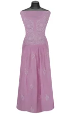 Srajann Hand Embroided Pink Mul Chanderi Lucknowi Chikankari Unstitched Kurta Dupatta Set (SLC1628) - Image 2