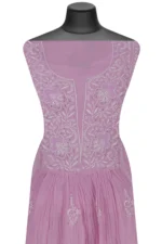 Srajann Hand Embroided Pink Mul Chanderi Lucknowi Chikankari Unstitched Kurta Dupatta Set (SLC1628) - Image 3