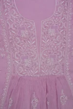 Srajann Hand Embroided Pink Mul Chanderi Lucknowi Chikankari Unstitched Kurta Dupatta Set (SLC1628) - Image 5