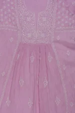 Srajann Hand Embroided Pink Mul Chanderi Lucknowi Chikankari Unstitched Kurta Dupatta Set (SLC1628) - Image 6