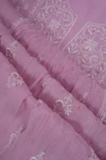 Srajann Hand Embroided Pink Mul Chanderi Lucknowi Chikankari Unstitched Kurta Dupatta Set (SLC1628) - Image 8