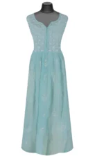 Srajann Hand Embroided Sea Green Mul Chanderi Lucknowi Chikankari Unstitched Kurta Dupatta Set (SLC1632) - Image 3