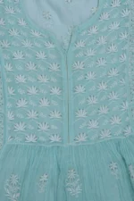 Srajann Hand Embroided Sea Green Mul Chanderi Lucknowi Chikankari Unstitched Kurta Dupatta Set (SLC1632) - Image 6