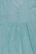 Srajann Hand Embroided Sea Green Mul Chanderi Lucknowi Chikankari Unstitched Kurta Dupatta Set (SLC1632) - Image 7