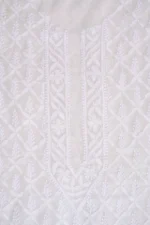 Srajann Hand Embroidered White Pure Georgette Lucknowi Chikankari Unstitched Men's Kurta Piece