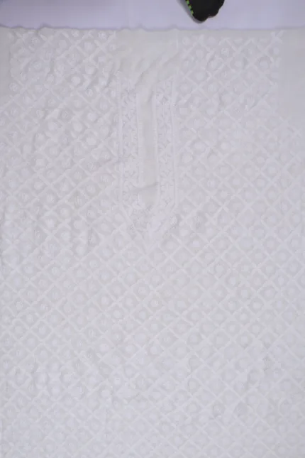Srajann Hand Embroidered White Pure Georgette Lucknowi Chikankari Unstitched Men's Kurta Piece
