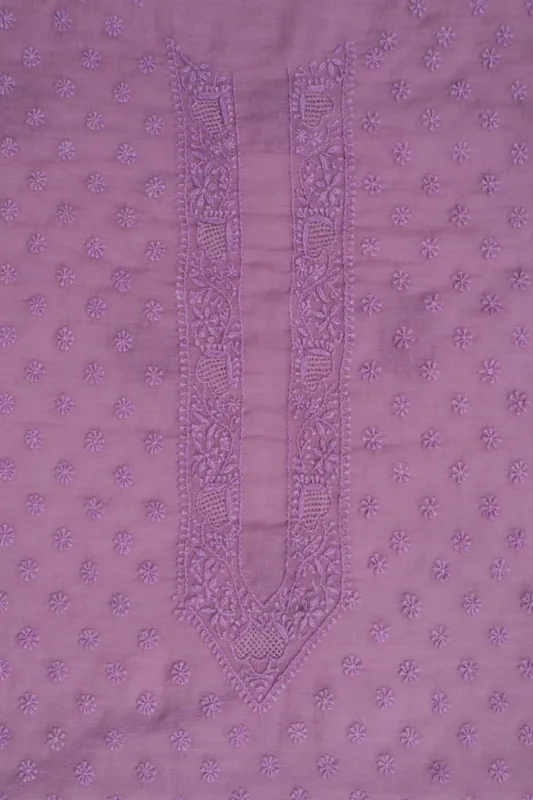 Srajann Hand Embroidered Purple Chanderi Lucknowi Chikankari Unstitched Men's Kurta Piece