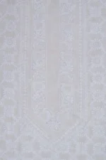 Srajann Hand Embroidered White Pure Georgette Lucknowi Chikankari Unstitched Men's Kurta Piece