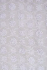 Srajann Hand Embroidered White Pure Georgette Lucknowi Chikankari Unstitched Men's Kurta Piece (SLC1152) - Image 3