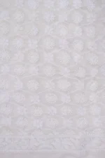 Srajann Hand Embroidered White Pure Georgette Lucknowi Chikankari Unstitched Men's Kurta Piece (SLC1152) - Image 6