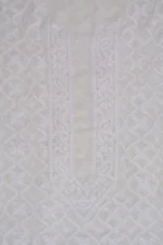 Srajann Hand Embroidered White Pure Georgette Lucknowi Chikankari Unstitched Men's Kurta Piece