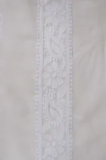 Srajann Hand Embroidered White Pure Georgette Lucknowi Chikankari Unstitched Men's Kurta Piece (SLC1154) - Image 5