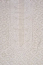 Srajann Hand Embroidered Cream Pure Georgette Lucknowi Chikankari Unstitched Men's Kurta Piece