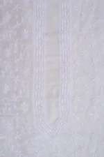 Srajann Hand Embroidered White Chanderi Lucknowi Chikankari Unstitched Men's Kurta Piece