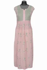 Srajann Hand Embroided Pink Mul Chanderi Lucknowi Chikankari Unstitched Kurta Dupatta Set (SLC1174) - Image 2