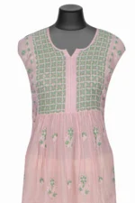 Srajann Hand Embroided Pink Mul Chanderi Lucknowi Chikankari Unstitched Kurta Dupatta Set (SLC1174) - Image 3