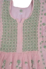 Srajann Hand Embroided Pink Mul Chanderi Lucknowi Chikankari Unstitched Kurta Dupatta Set (SLC1174) - Image 6