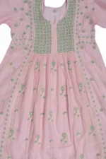 Srajann Hand Embroided Pink Mul Chanderi Lucknowi Chikankari Unstitched Kurta Dupatta Set (SLC1174) - Image 7