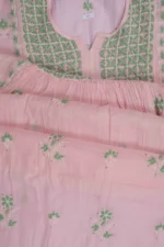 Srajann Hand Embroided Pink Mul Chanderi Lucknowi Chikankari Unstitched Kurta Dupatta Set (SLC1174) - Image 9