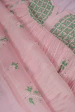 Srajann Hand Embroided Pink Mul Chanderi Lucknowi Chikankari Unstitched Kurta Dupatta Set (SLC1174) - Image 10
