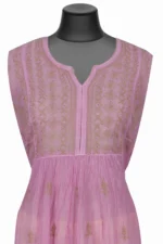 Srajann Hand Embroided Purple Mul Chanderi Lucknowi Chikankari Unstitched Kurta Dupatta Set (SLC1177) - Image 3