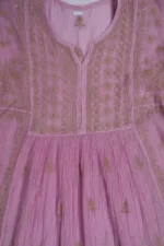 Srajann Hand Embroided Purple Mul Chanderi Lucknowi Chikankari Unstitched Kurta Dupatta Set (SLC1177) - Image 6