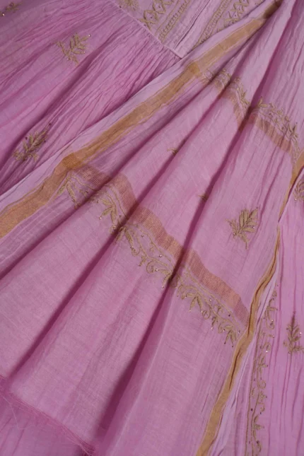 Srajann Hand Embroided Purple Mul Chanderi Lucknowi Chikankari Unstitched Kurta Dupatta Set