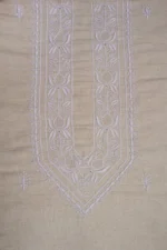 Srajann Hand Embroidered Cream Khadi Lucknowi Chikankari Unstitched Men's Kurta Piece
