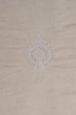 Srajann Hand Embroidered Cream Lucknowi Chikankari Unstitched Men's Kurta Piece (SLC1316) - Image 6