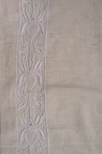 Srajann Hand Embroidered Cream Lucknowi Chikankari Unstitched Men's Kurta Piece (SLC1316) - Image 8