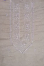 Srajann Hand Embroidered Cream Khadi Lucknowi Chikankari Unstitched Men's Kurta Piece
