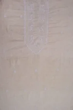 Srajann Hand Embroidered Cream Lucknowi Chikankari Unstitched Men's Kurta Piece (SLC1315) - Image 2