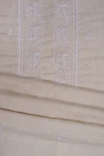 Srajann Hand Embroidered Cream Lucknowi Chikankari Unstitched Men's Kurta Piece (SLC1315) - Image 4