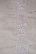 Srajann Hand Embroidered Cream Lucknowi Chikankari Unstitched Men's Kurta Piece (SLC1315) - Image 7