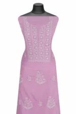 Srajann Hand Embroided white Maheshwari Lucknowi Chikankari Unstitched Kurta Dupatta Set (SLC1290) - Image 3