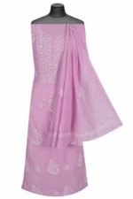 Srajann Hand Embroided white Maheshwari Lucknowi Chikankari Unstitched Kurta Dupatta Set (SLC1290) - Image 4