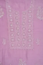 Srajann Hand Embroided white Maheshwari Lucknowi Chikankari Unstitched Kurta Dupatta Set (SLC1290) - Image 7