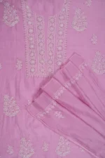 Srajann Hand Embroided white Maheshwari Lucknowi Chikankari Unstitched Kurta Dupatta Set