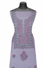 Srajann Hand Embroided Grey Maheshwari Lucknowi Chikankari Unstitched Kurta Dupatta Set (SLC1289) - Image 3