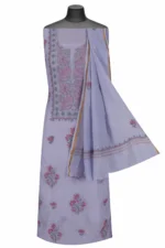 Srajann Hand Embroided Grey Maheshwari Lucknowi Chikankari Unstitched Kurta Dupatta Set