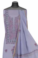 Srajann Hand Embroided Grey Maheshwari Lucknowi Chikankari Unstitched Kurta Dupatta Set (SLC1289) - Image 4