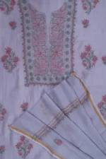 Srajann Hand Embroided Grey Maheshwari Lucknowi Chikankari Unstitched Kurta Dupatta Set (SLC1289) - Image 6