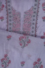 Srajann Hand Embroided Grey Maheshwari Lucknowi Chikankari Unstitched Kurta Dupatta Set (SLC1289) - Image 8