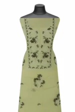 Srajann Hand Embroidered Green Chanderi Gown Lucknow Chikankari Unstitched Kurta With Dupatta(SLC1292) - Image 3