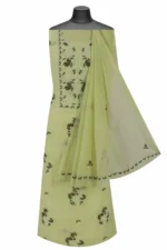 Srajann Hand Embroidered Green Chanderi Gown Lucknow Chikankari Unstitched Kurta With Dupatta(SLC1292) - Image 2