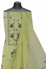 Srajann Hand Embroidered Green Chanderi Gown Lucknow Chikankari Unstitched Kurta With Dupatta(SLC1292) - Image 5