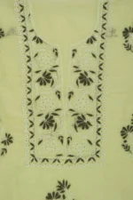Srajann Hand Embroidered Green Chanderi Gown Lucknow Chikankari Unstitched Kurta With Dupatta(SLC1292) - Image 7