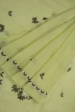 Srajann Hand Embroidered Green Chanderi Gown Lucknow Chikankari Unstitched Kurta With Dupatta(SLC1292) - Image 9