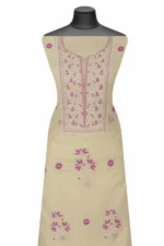 Srajann Hand Embroidered Cream Chanderi Gown Lucknow Chikankari Unstitched Kurta With Dupatta(SLC1293) - Image 3
