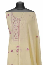 Srajann Hand Embroidered Cream Chanderi Gown Lucknow Chikankari Unstitched Kurta With Dupatta(SLC1293) - Image 4